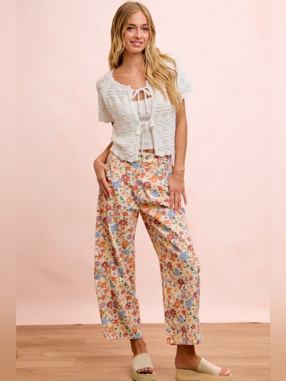 Last Day ◇ BiBi Washed Floral Wide-Leg Barrel Jeans- Multicolor Flower S M L XL